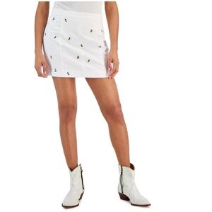 Women's‎ Tinseltown  White Sunflowers Seamed Mini Skirt (Large)